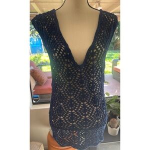 Halogen Crochet Navy Top Size Large